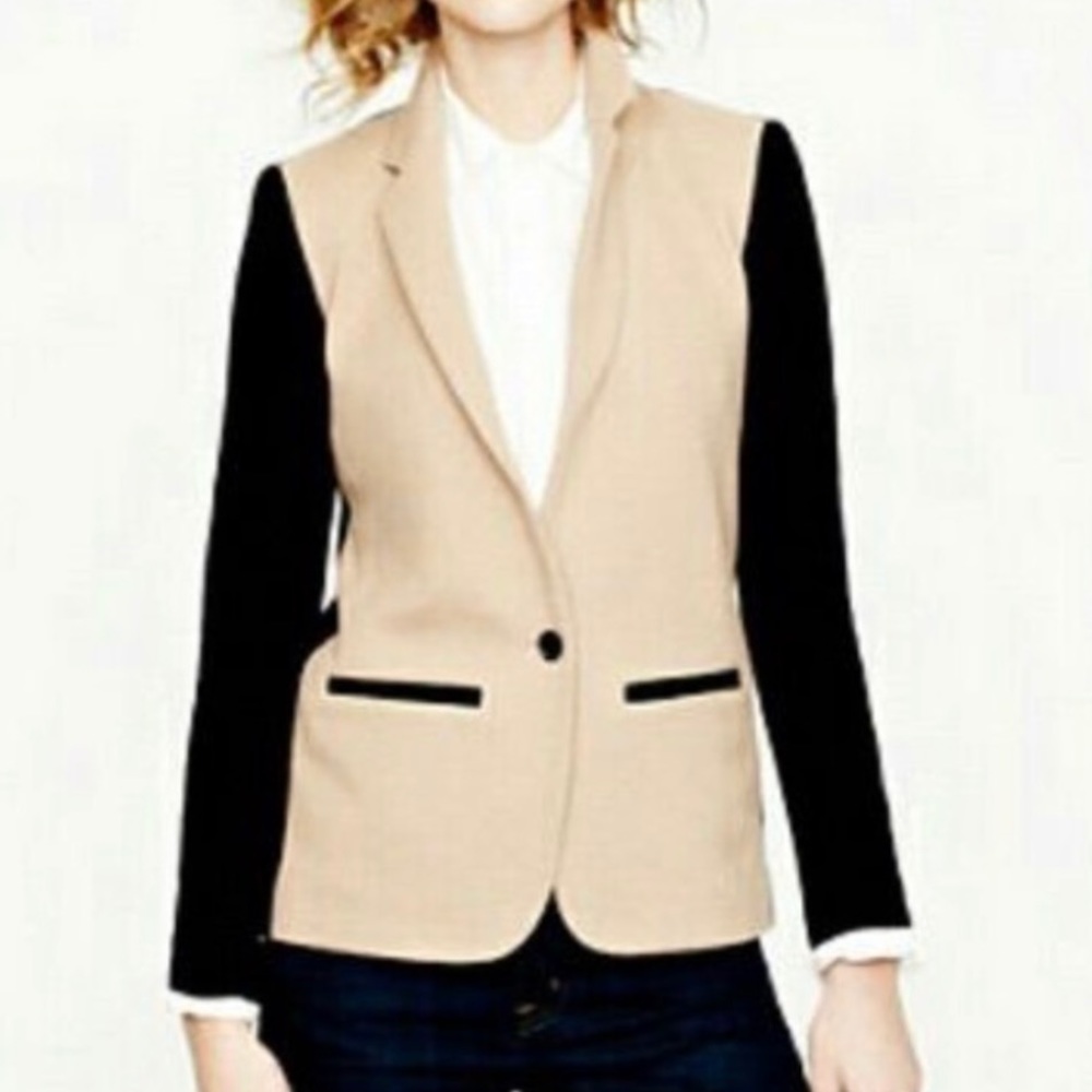 JCrew black/tan jacket. Barely worn. Size 00 but fits like a 0/XS